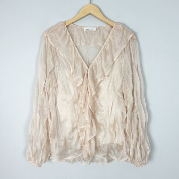 Line + Dot Ruffle Blouse Sheer Ethereal Fairy Whimsical Size Large Women's - Picture 1 of 4